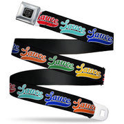 BD Wings Logo CLOSE-UP Black/Silver Seatbelt Belt - SAUCE Baseball Script Black/Multi Color Webbing Seatbelt Belts Buckle-Down