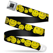 BD Wings Logo CLOSE-UP Black/Silver Seatbelt Belt - Smiley Face Splatter Scattered Black/Yellow Webbing Seatbelt Belts Buckle-Down