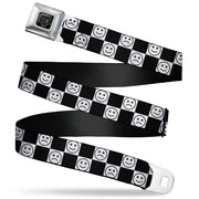 BD Wings Logo CLOSE-UP Black/Silver Seatbelt Belt - Smiley Sad Face Checker Black/White Webbing Seatbelt Belts Buckle-Down
