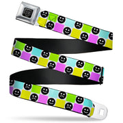 BD Wings Logo CLOSE-UP Black/Silver Seatbelt Belt - Smiley Sad Face Checker Multi Color/White Webbing Seatbelt Belts Buckle-Down