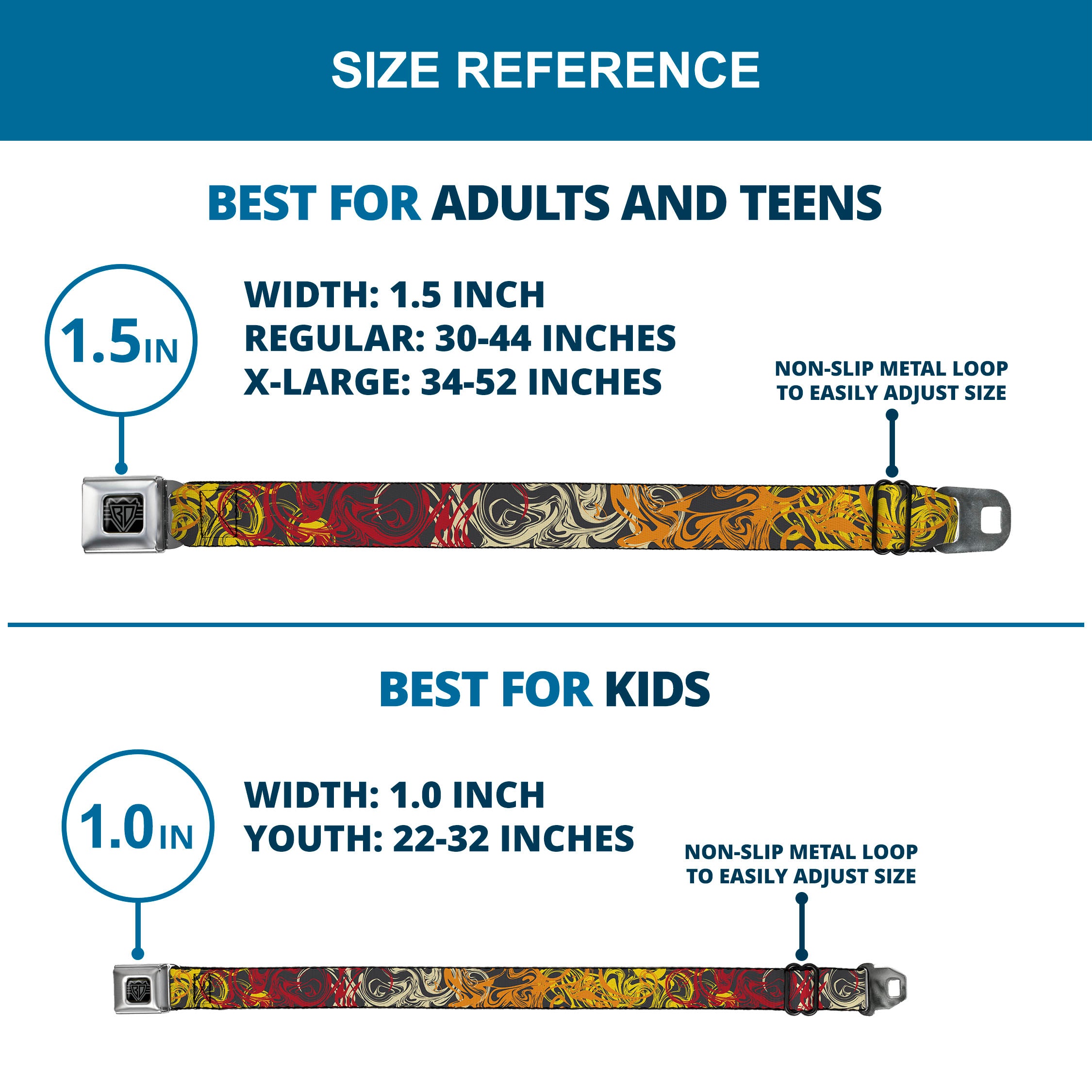 BD Wings Logo CLOSE-UP Black/Silver Seatbelt Belt - Swirl Mix Gray/Multi Color Webbing Seatbelt Belts Buckle-Down