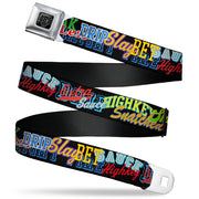 BD Wings Logo CLOSE-UP Black/Silver Seatbelt Belt - Slang Verbiage Stacked Black/Multi Color Webbing Seatbelt Belts Buckle-Down