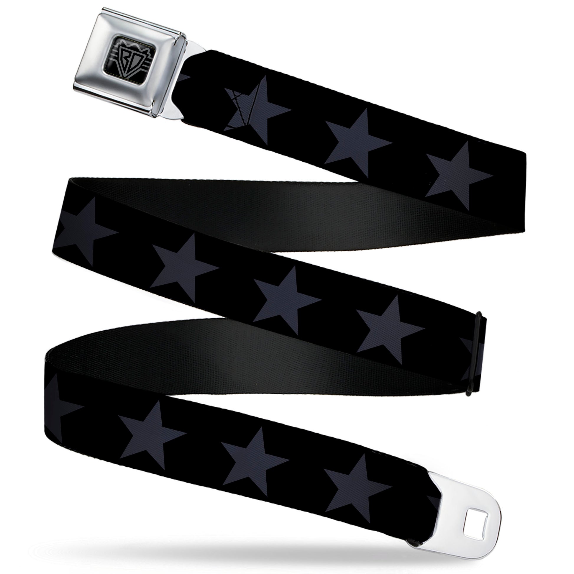 BD Wings Logo CLOSE-UP Black/Silver Seatbelt Belt - Star Black/Gray Webbing Seatbelt Belts Buckle-Down