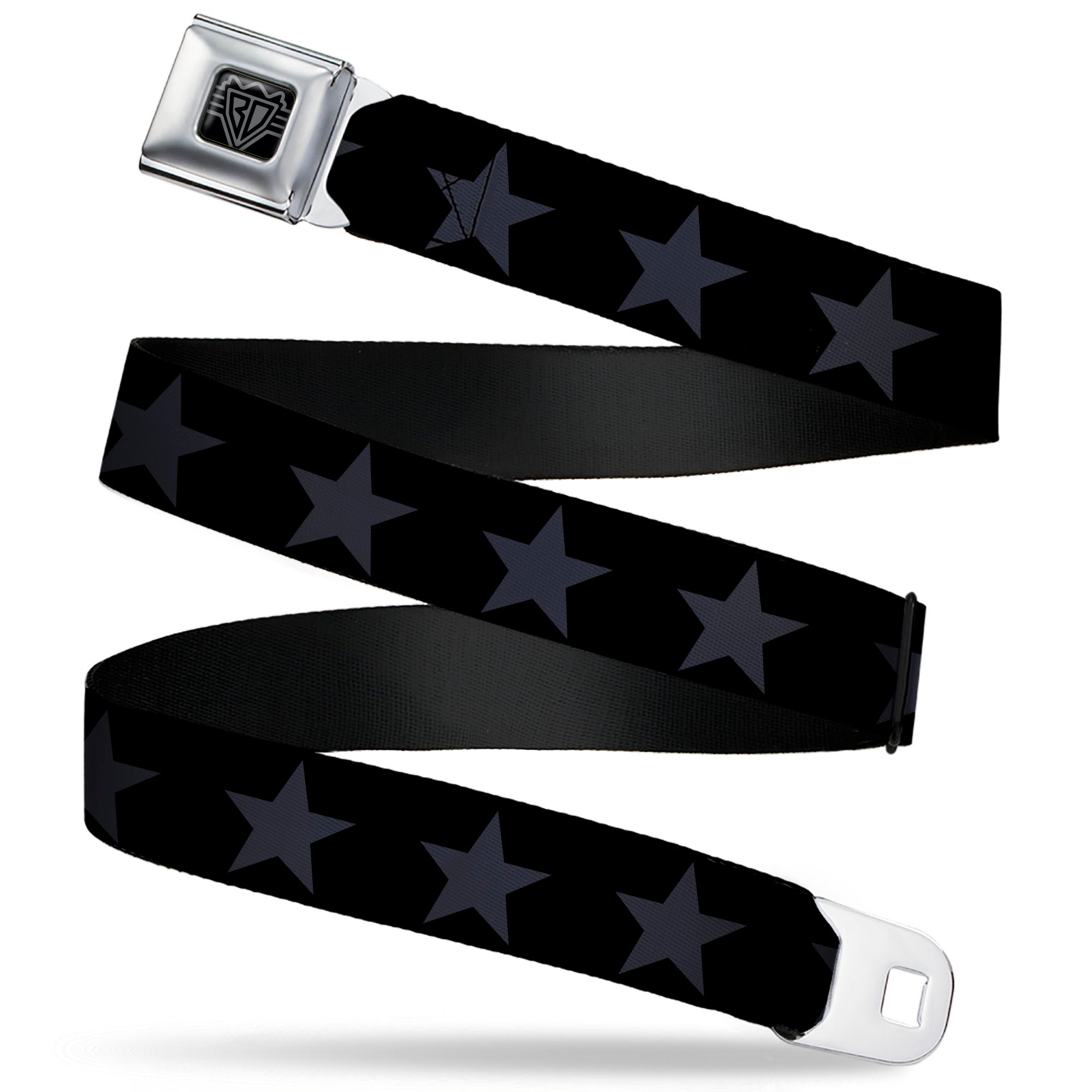 BD Wings Logo CLOSE-UP Black/Silver Seatbelt Belt - Star Black/Gray Webbing Seatbelt Belts Buckle-Down