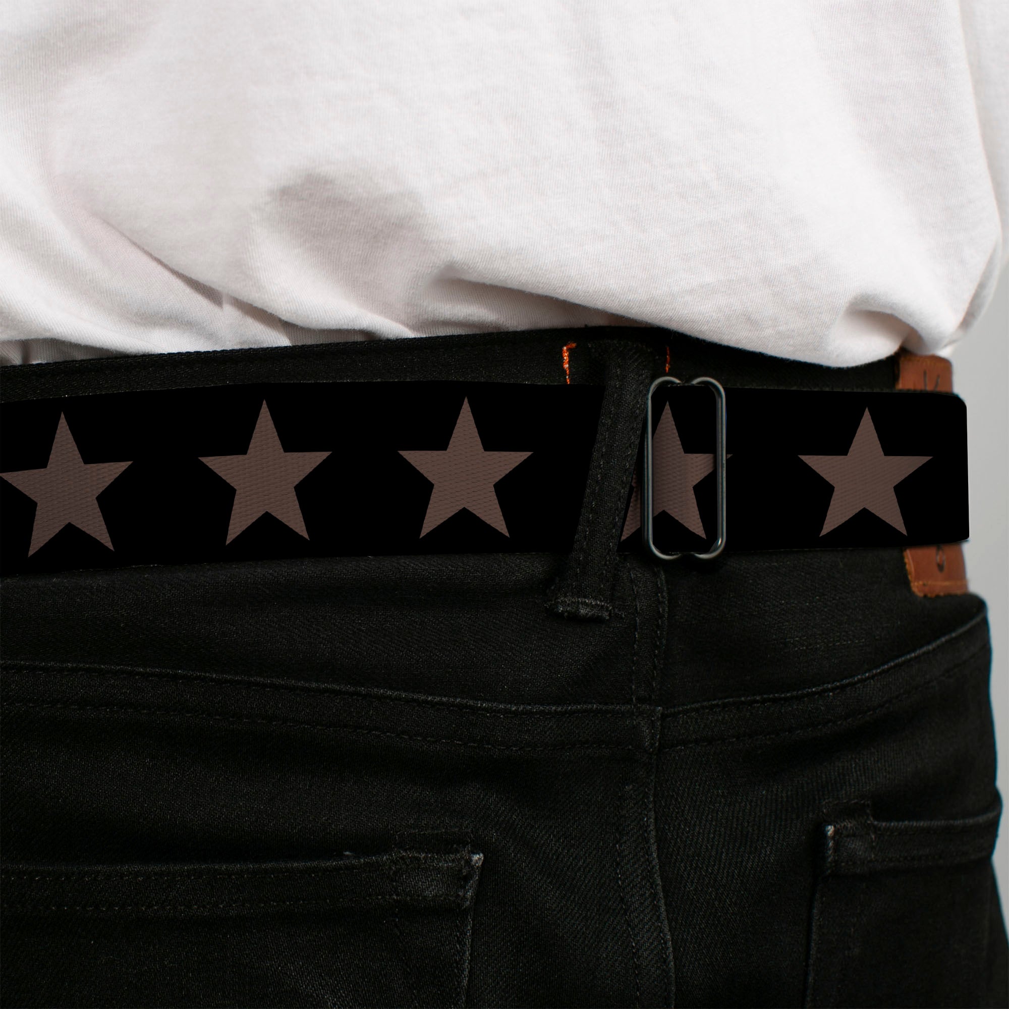 BD Wings Logo CLOSE-UP Black/Silver Seatbelt Belt - Star Black/Brown Webbing Seatbelt Belts Buckle-Down