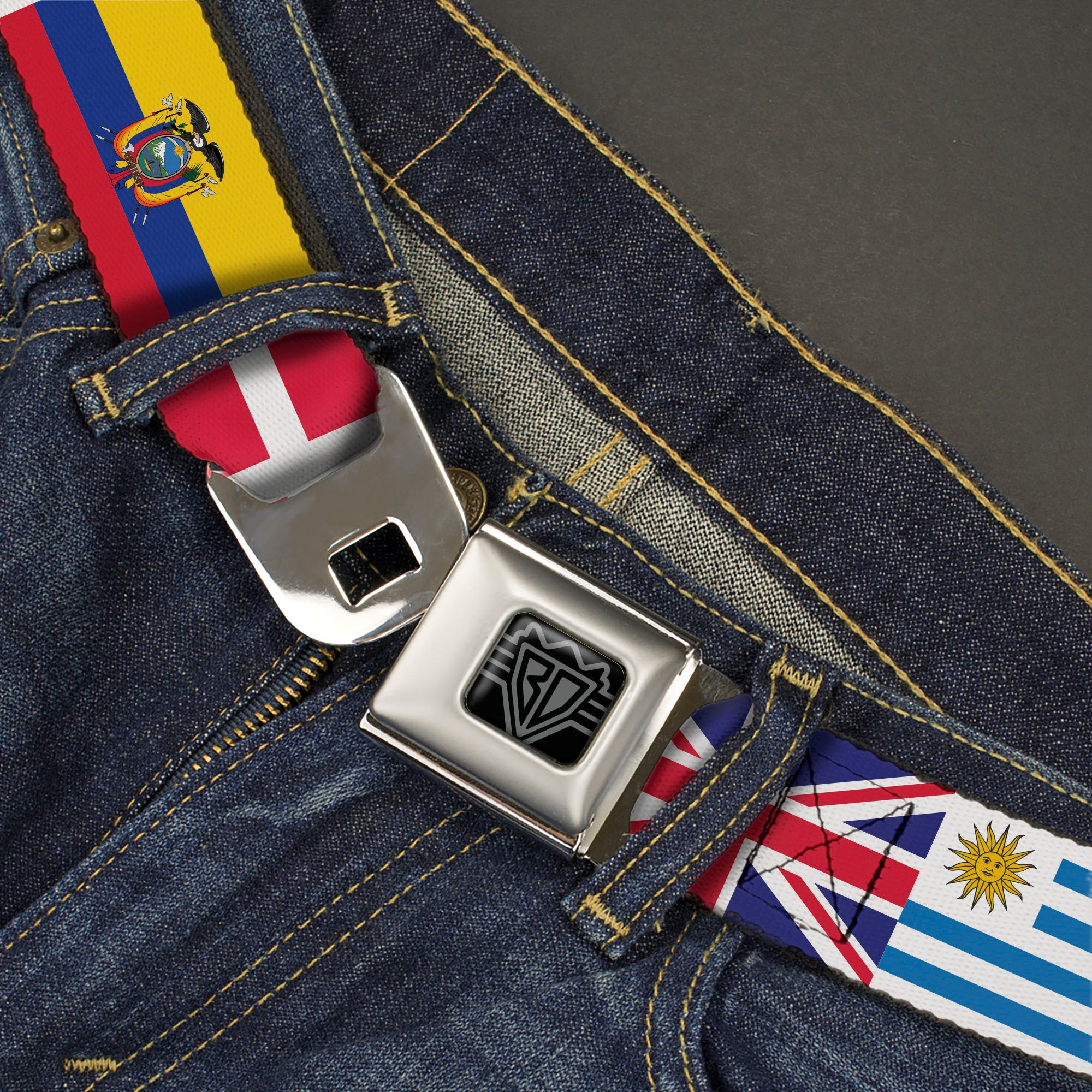 BD Wings Logo CLOSE-UP Black/Silver Seatbelt Belt - Soccer Fan World Cup Team Country Flags Webbing Seatbelt Belts Buckle-Down