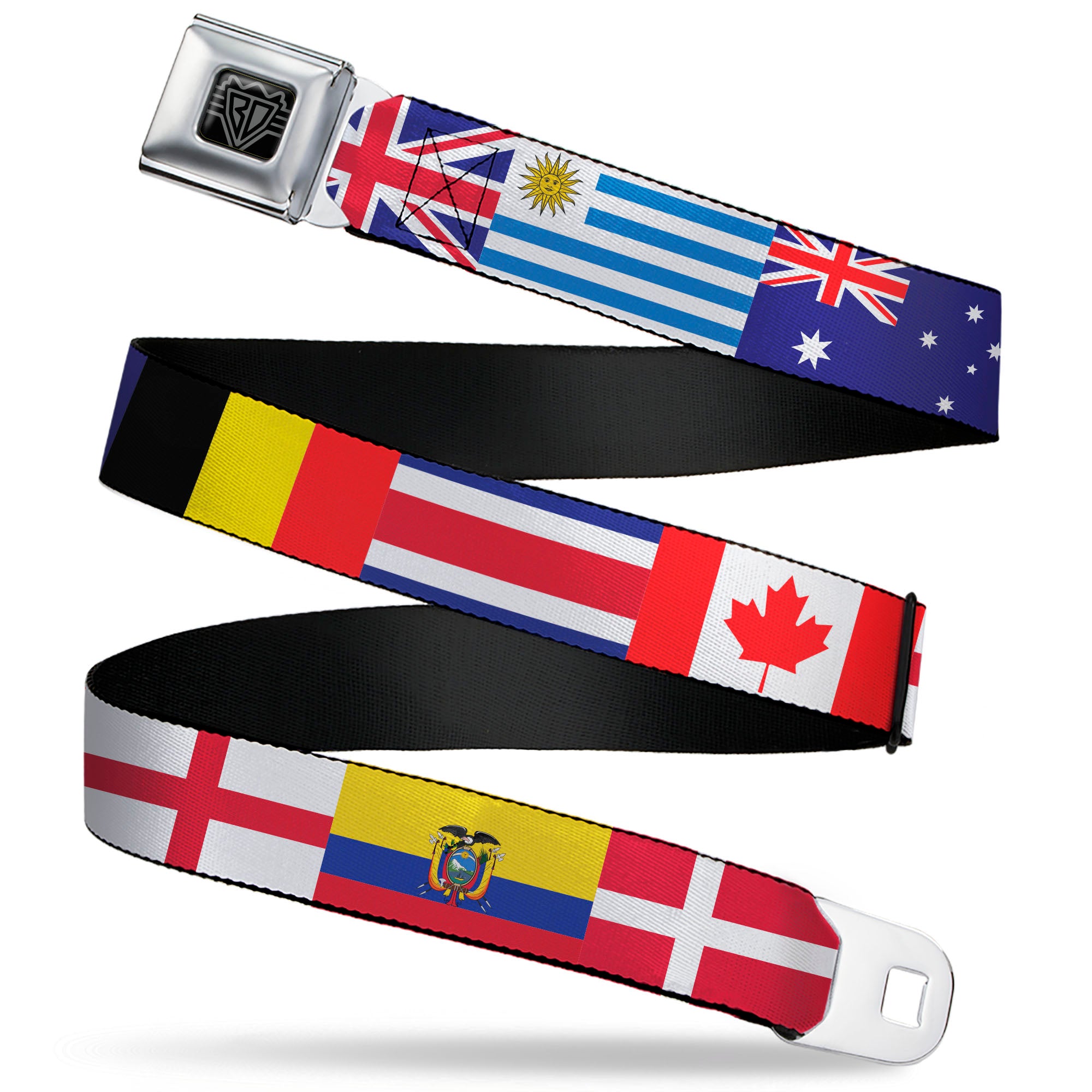 BD Wings Logo CLOSE-UP Black/Silver Seatbelt Belt - Soccer Fan World Cup Team Country Flags Webbing Seatbelt Belts Buckle-Down
