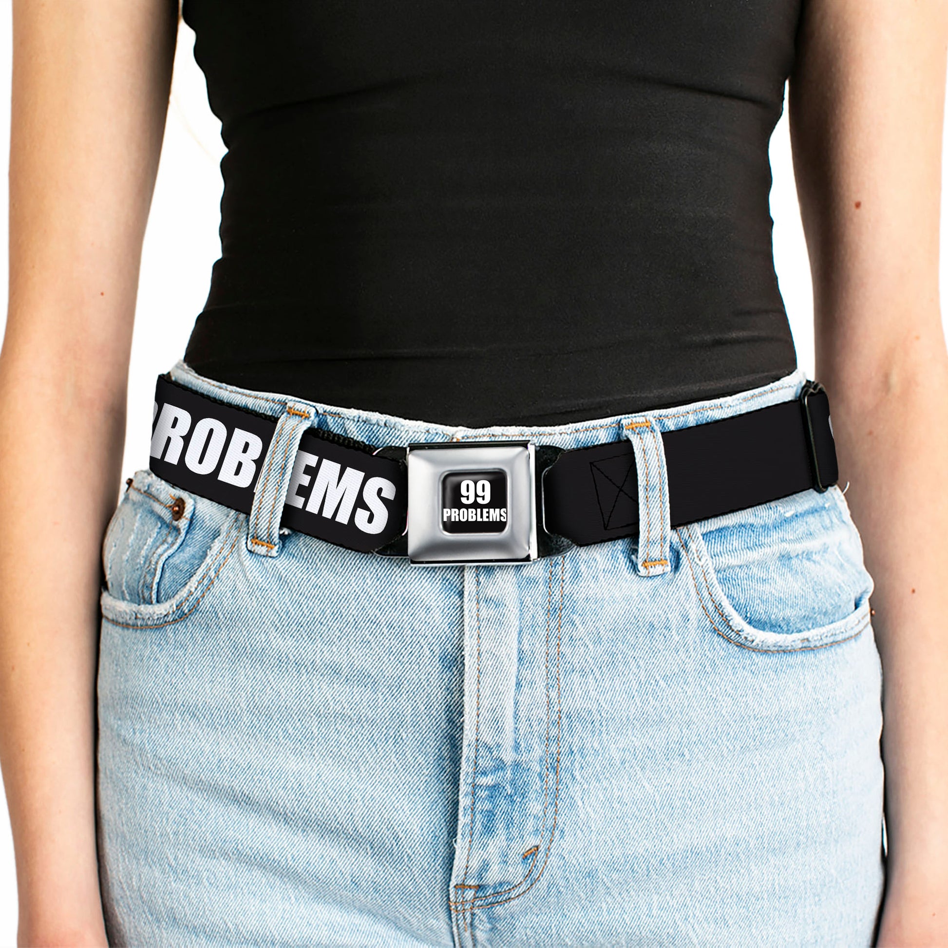 Buckle-Down 99 PROBLEMS Full Color Black/White Seatbelt Belt - 99 PROBLEMS Black/White Webbing Seatbelt Belts Buckle-Down