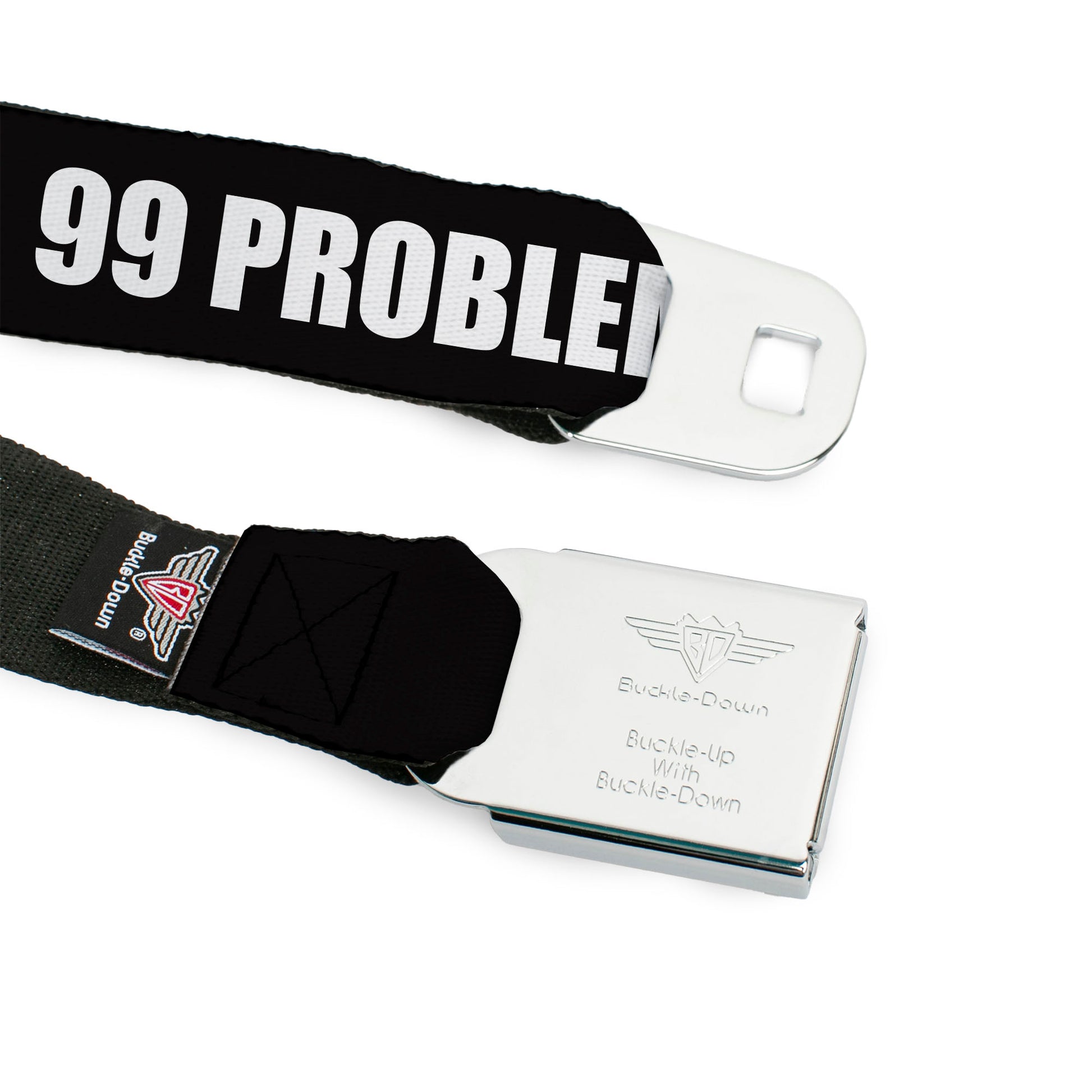 Buckle-Down 99 PROBLEMS Full Color Black/White Seatbelt Belt - 99 PROBLEMS Black/White Webbing Seatbelt Belts Buckle-Down