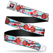 BD Heart Logo Full Color Black/Red/White Seatbelt Belt - Lollipop Hearts White Webbing Seatbelt Belts Buckle-Down