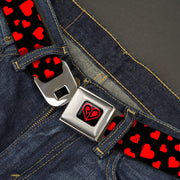 BD Heart Logo Full Color Black/Red Seatbelt Belt - Hearts Scattered Black/Red Webbing Seatbelt Belts Buckle-Down