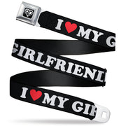 BD Heart Logo Full Color Black/White Seatbelt Belt - I "HEART" MY GIRLFRIEND Black/White/Red Webbing Seatbelt Belts Buckle-Down