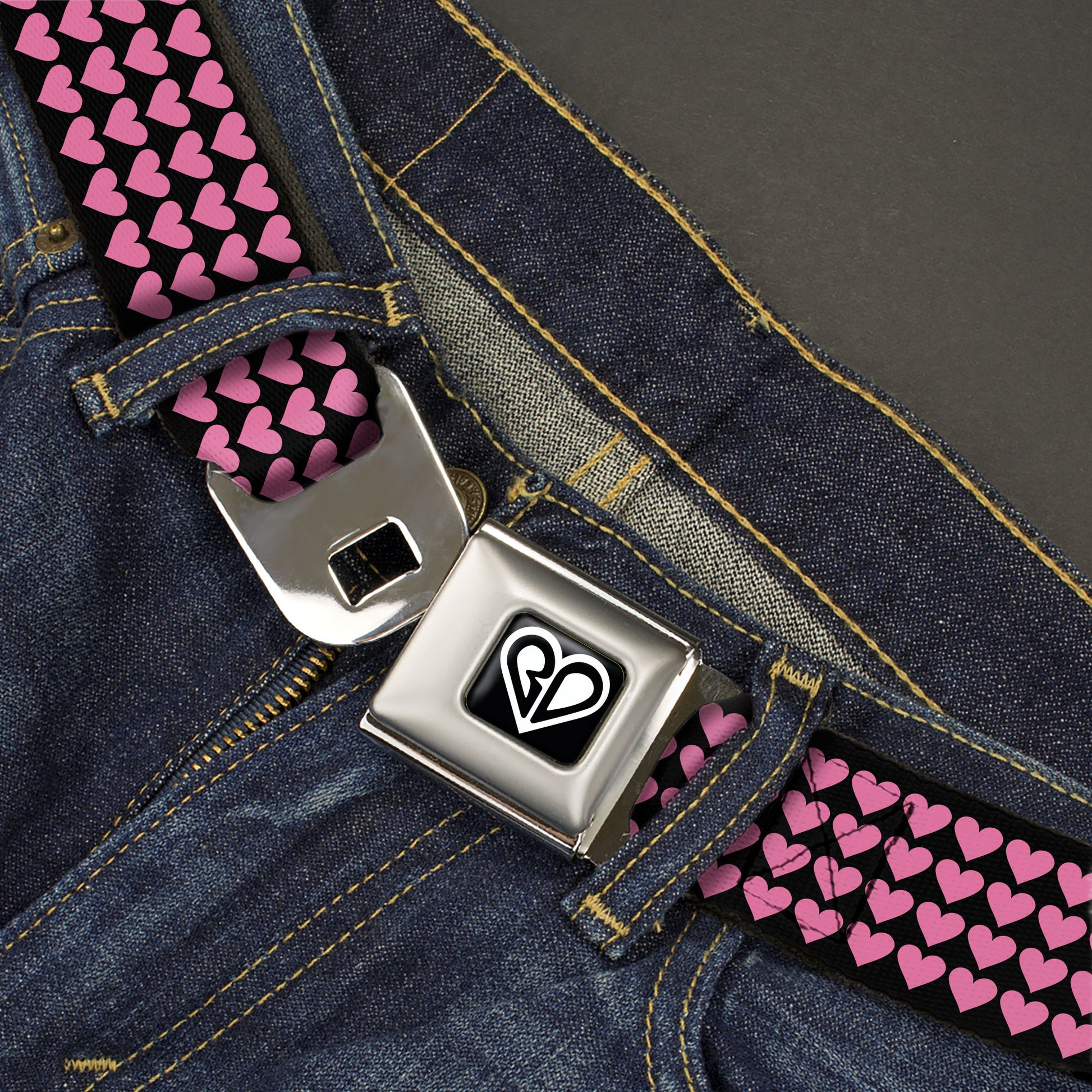 BD Heart Logo Full Color Black/White Seatbelt Belt - Mini Hearts Black/Pink Webbing Seatbelt Belts Buckle-Down