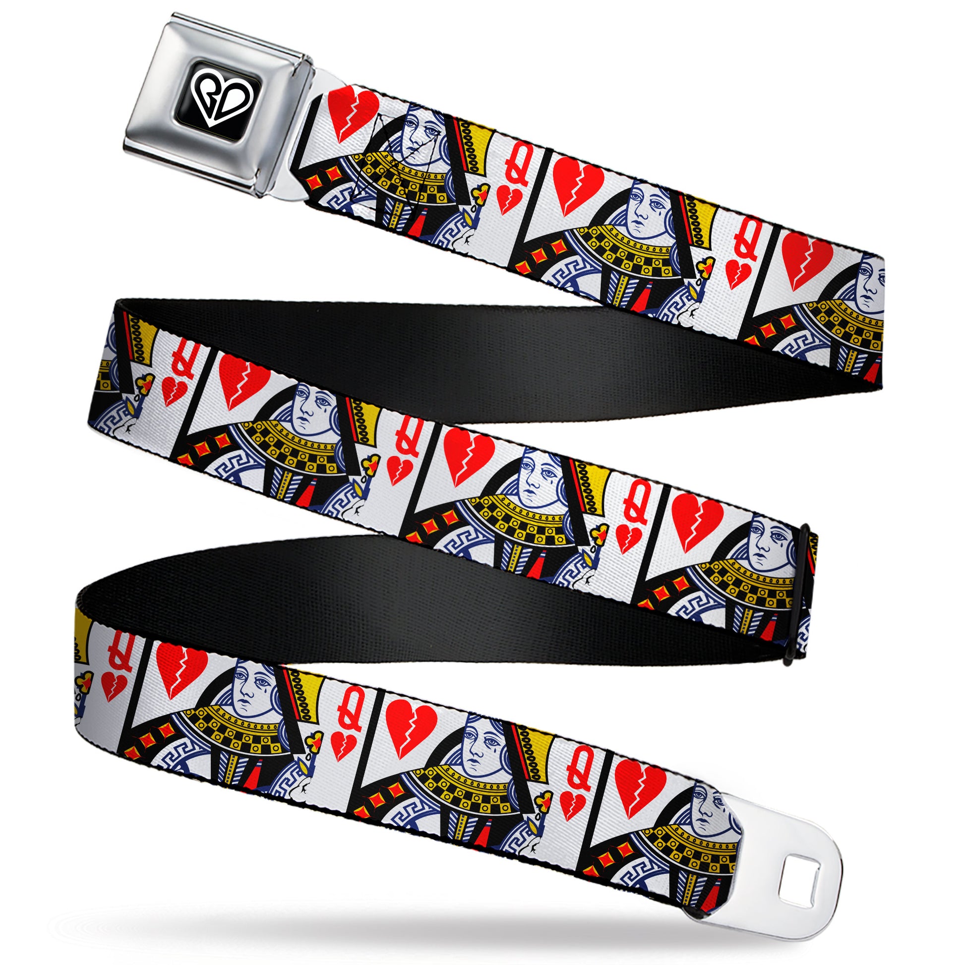 BD Heart Logo Full Color Black/White Seatbelt Belt - Queen of Broken Hearts Webbing Seatbelt Belts Buckle-Down