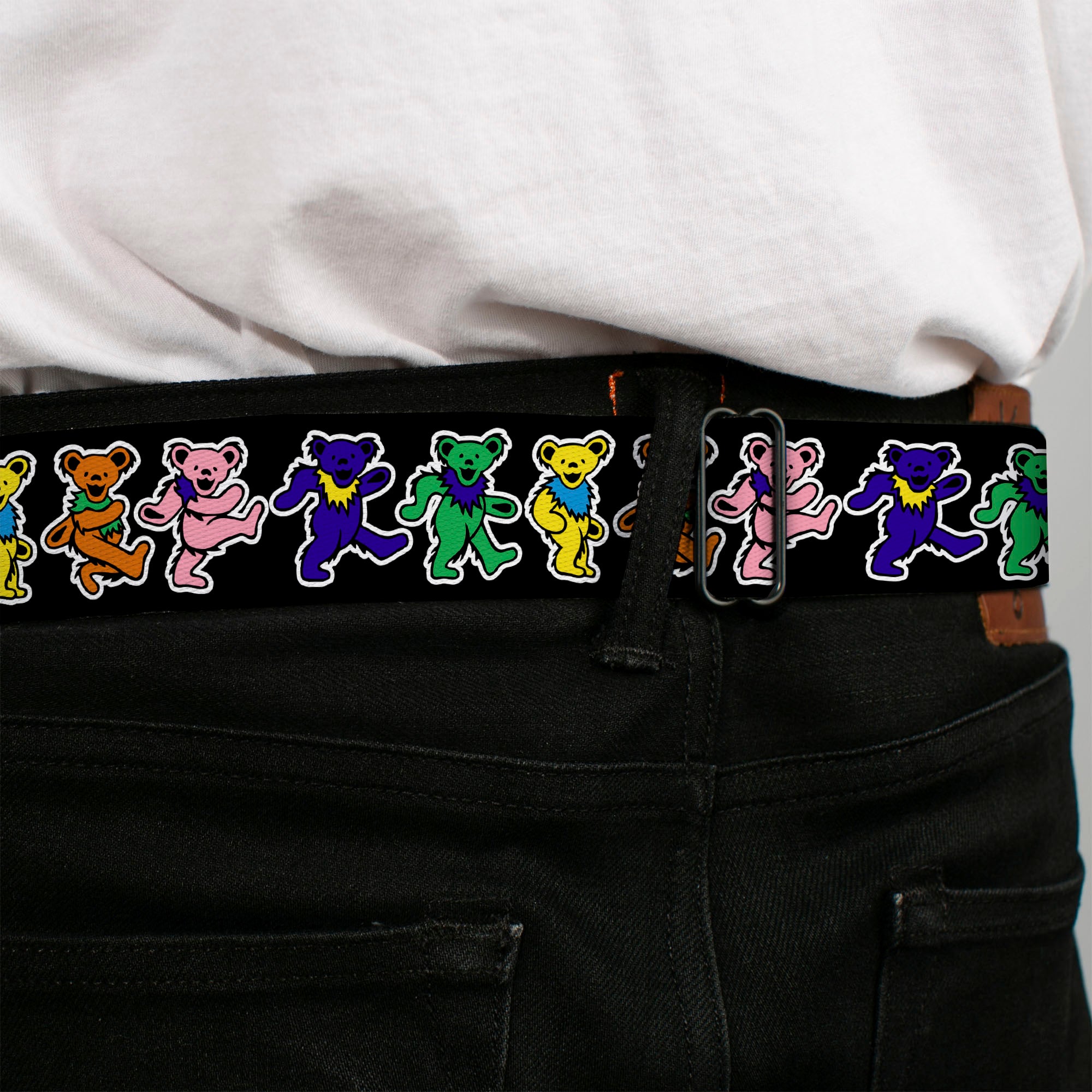 Grateful Dead Bear Seatbelt Belt - Dancing Bears Black/Multi Color Webbing Seatbelt Belts Grateful Dead