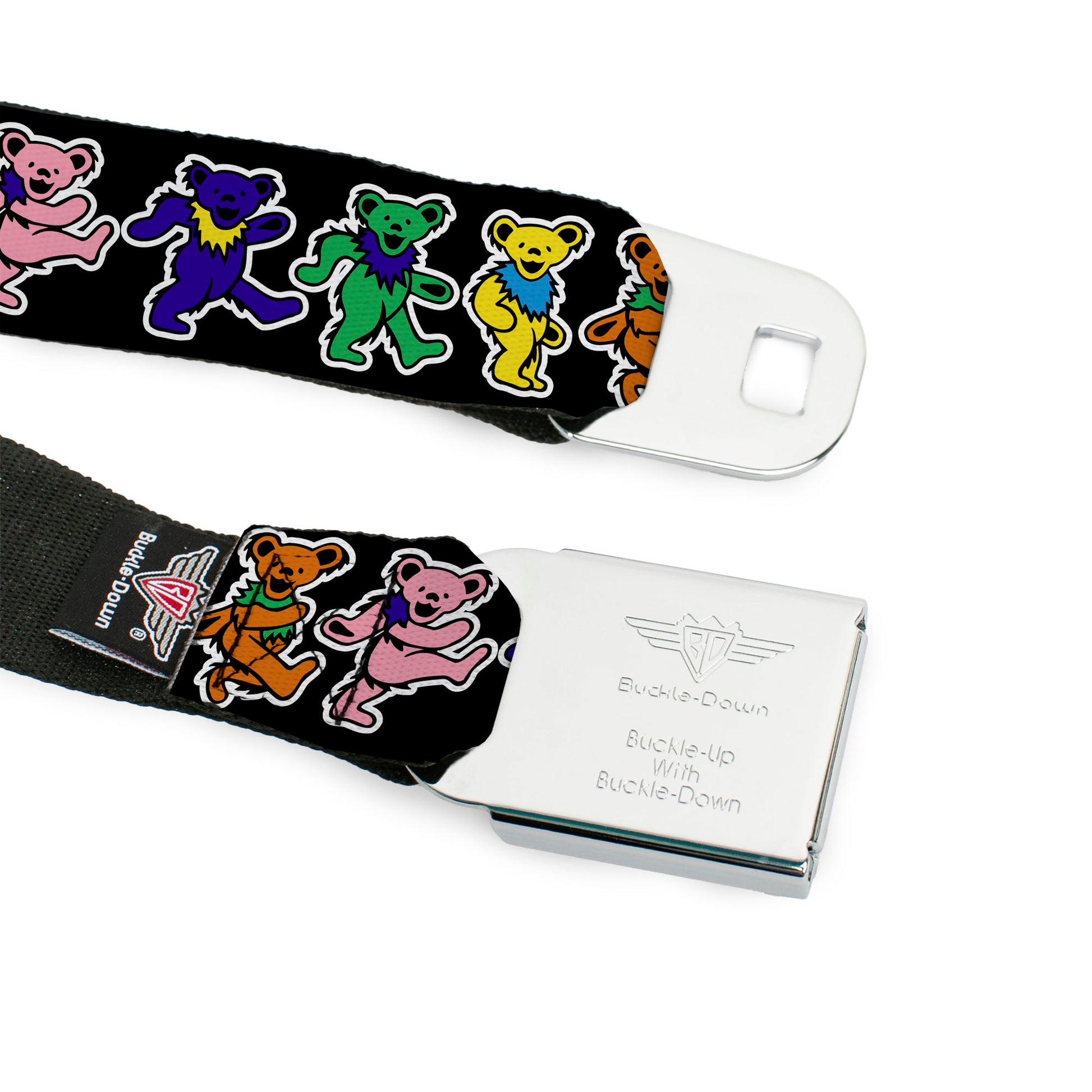 Grateful Dead Bear Seatbelt Belt - Dancing Bears Black/Multi Color Webbing Seatbelt Belts Grateful Dead