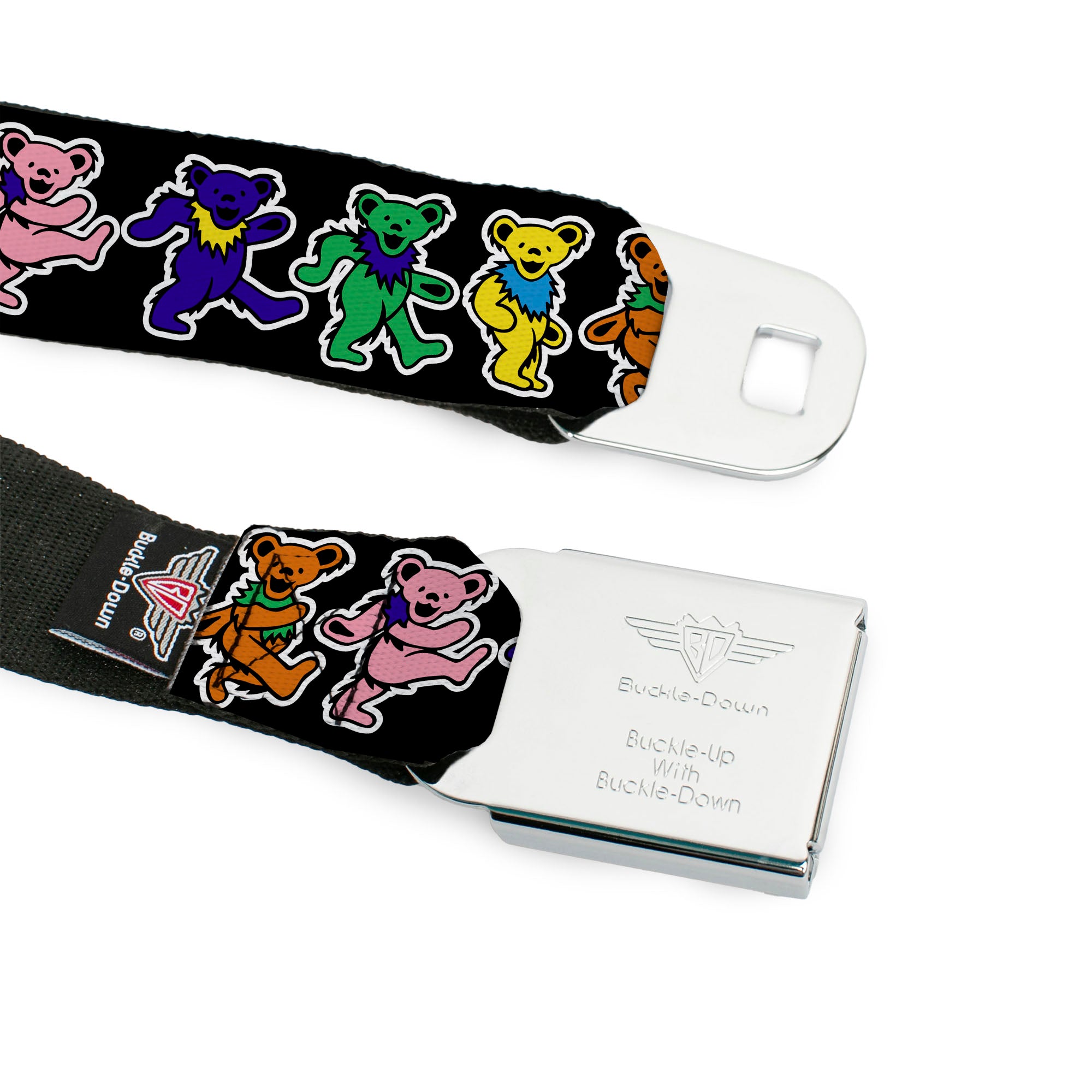 Grateful Dead Bear Seatbelt Belt - Dancing Bears Black/Multi Color Webbing Seatbelt Belts Grateful Dead