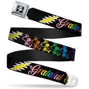 Grateful Dead Bear Seatbelt Belt - Grateful Dead Script w/Bears & Skeletons Black/Multi Color Webbing Seatbelt Belts Grateful Dead