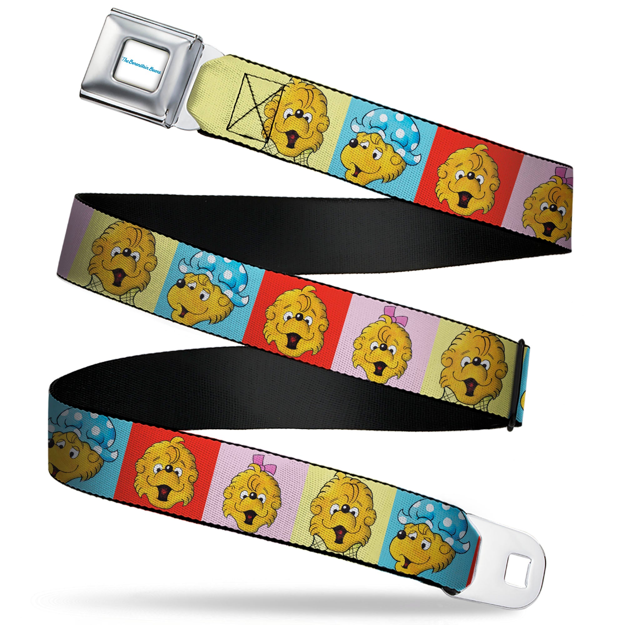 THE BERENSTAIN BEARS Full Color White/Blue Seatbelt Belt - The Berenstain Bears Smiling Face Blocks Multi Color Webbing