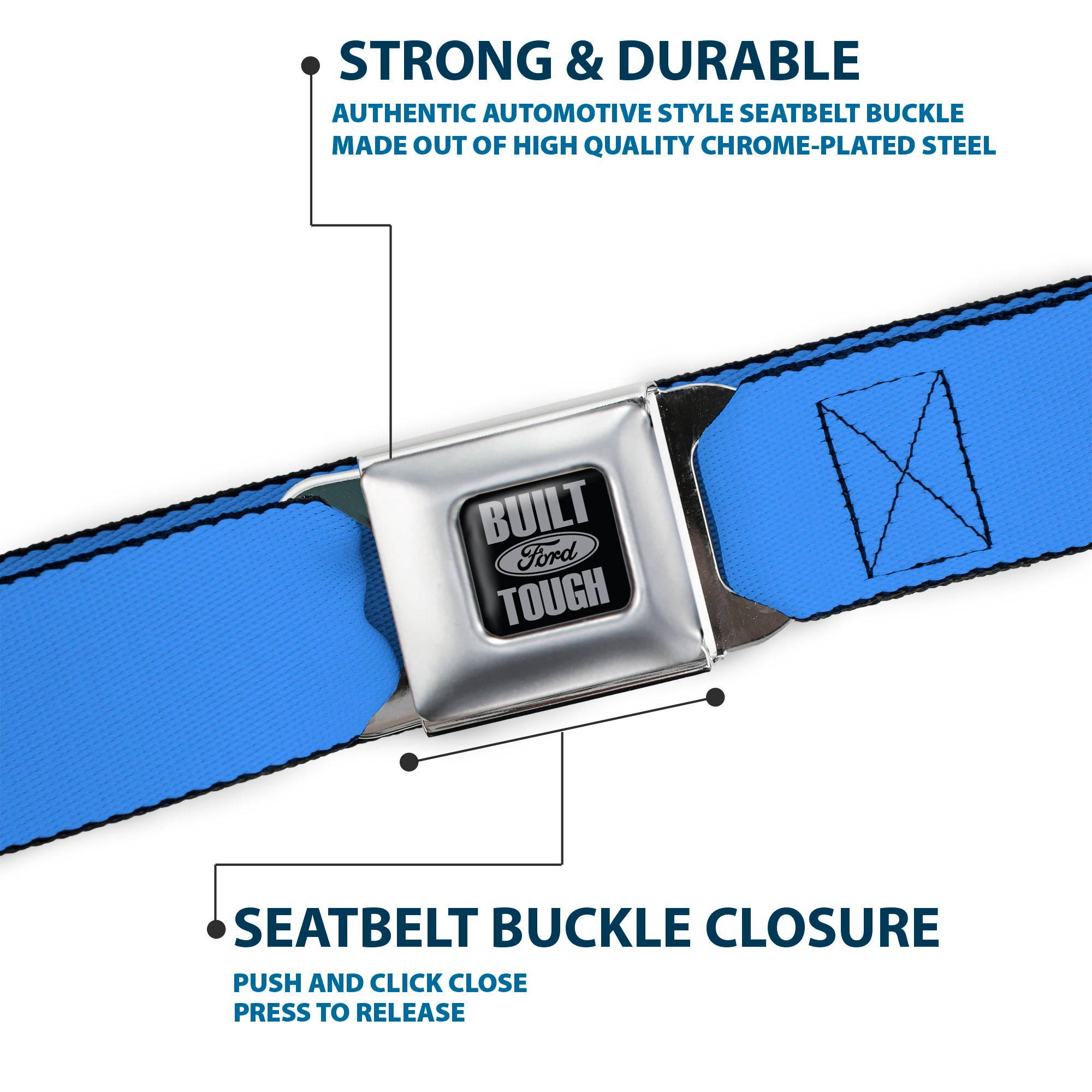 Built Ford Tough Seatbelt Belt - Baby Blue Webbing Seatbelt Belts Ford