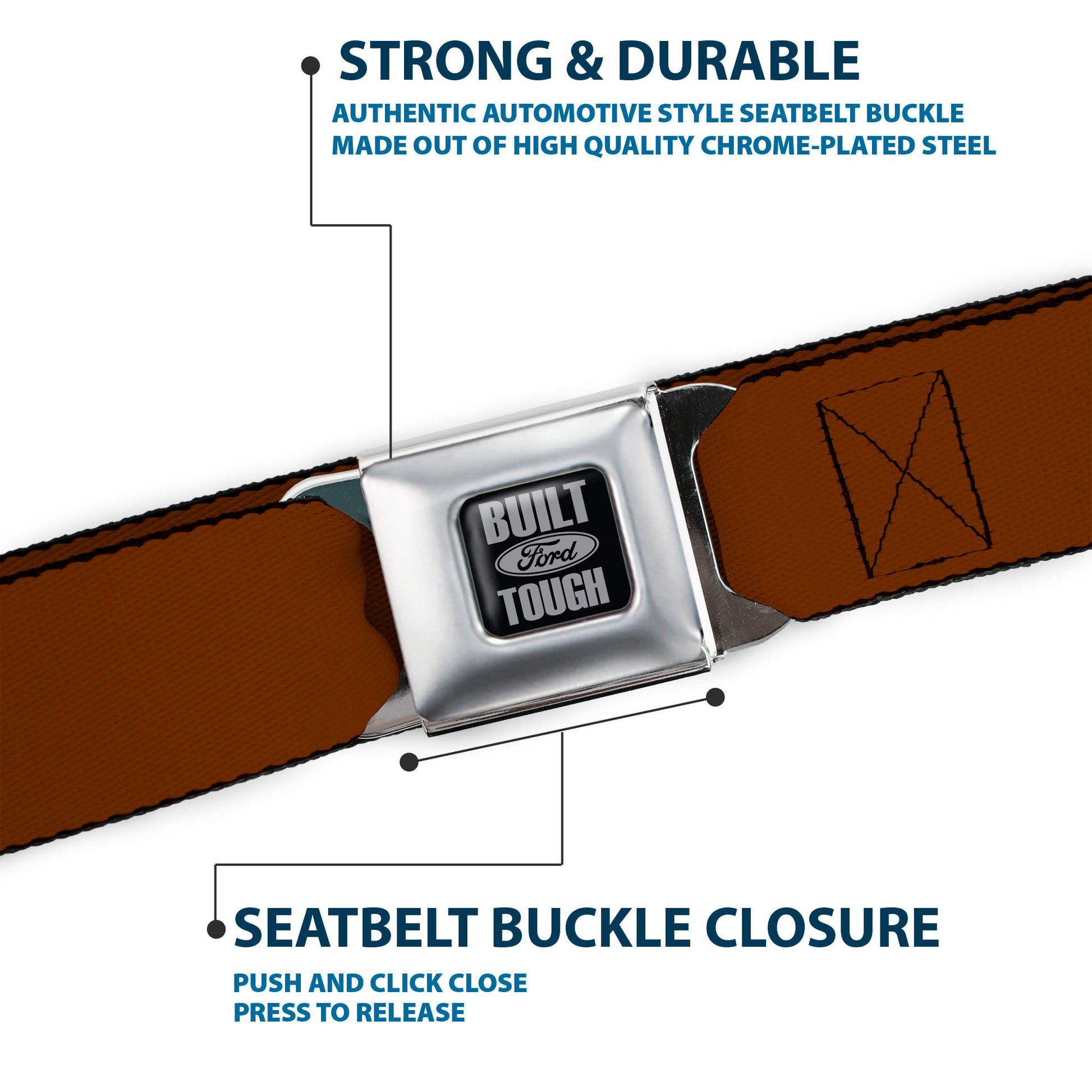Built Ford Tough Seatbelt Belt - Brown Webbing Seatbelt Belts Ford
