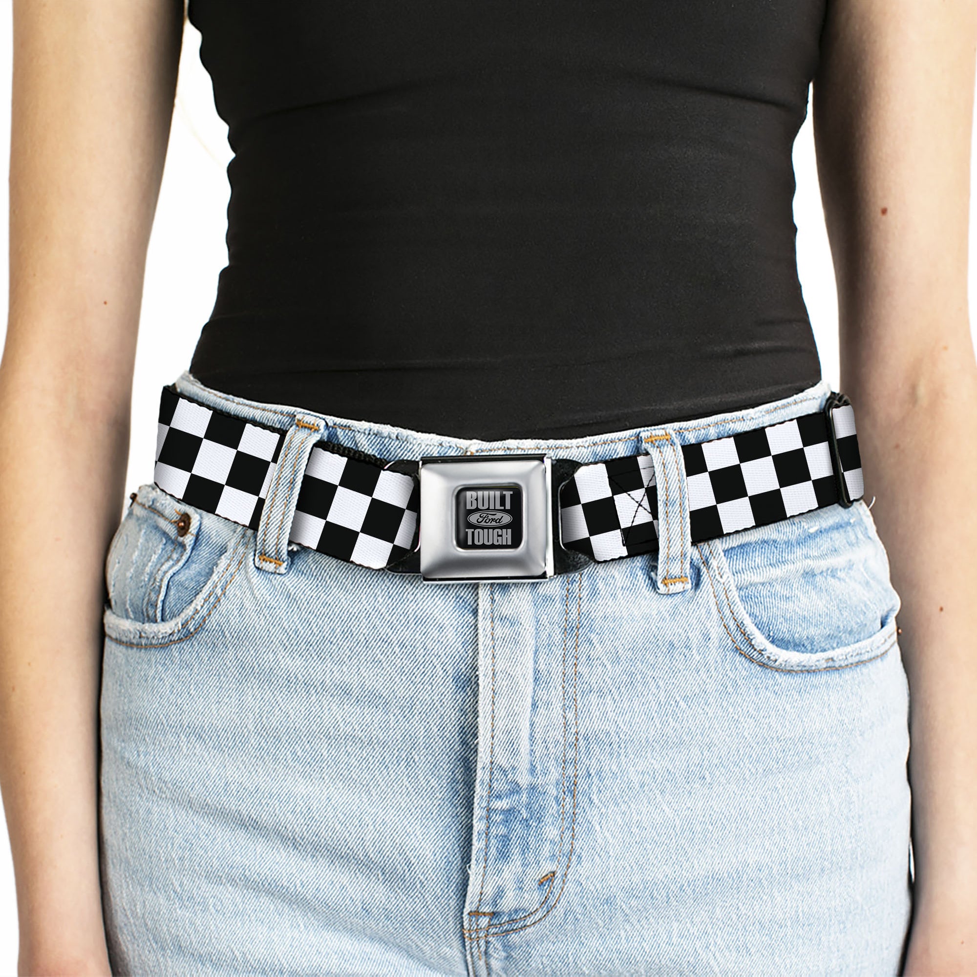 Built Ford Tough Seatbelt Belt - Checker Black/White Webbing Seatbelt Belts Ford