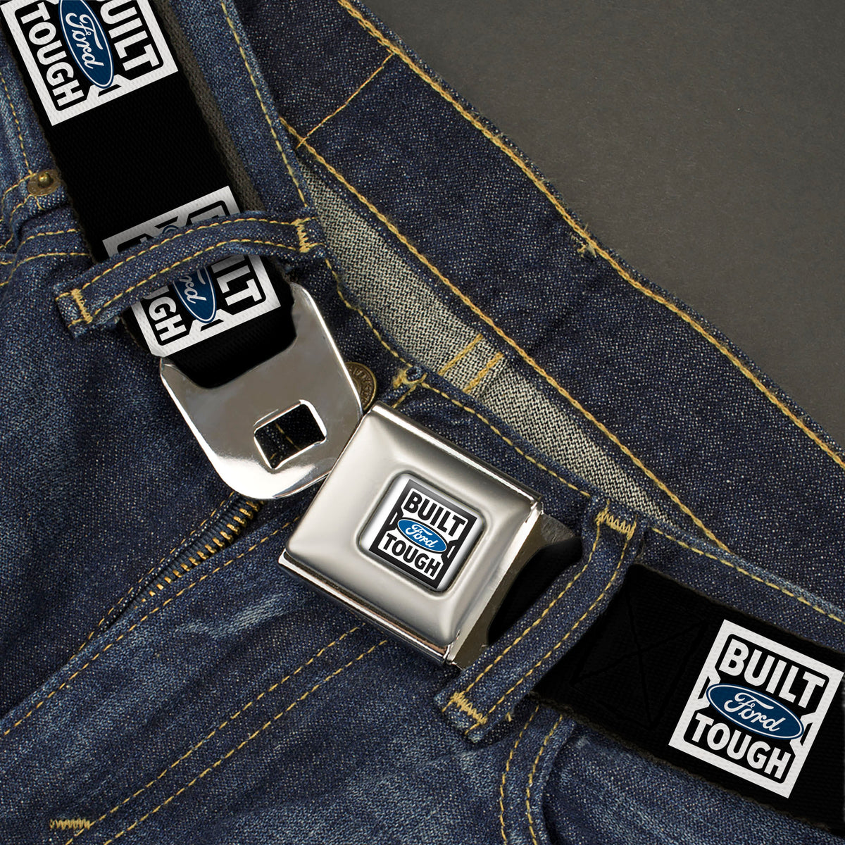 Built Ford Tough Seatbelt Belt - Built Ford Tough Logo REPEAT Webbing Seatbelt Belts Ford