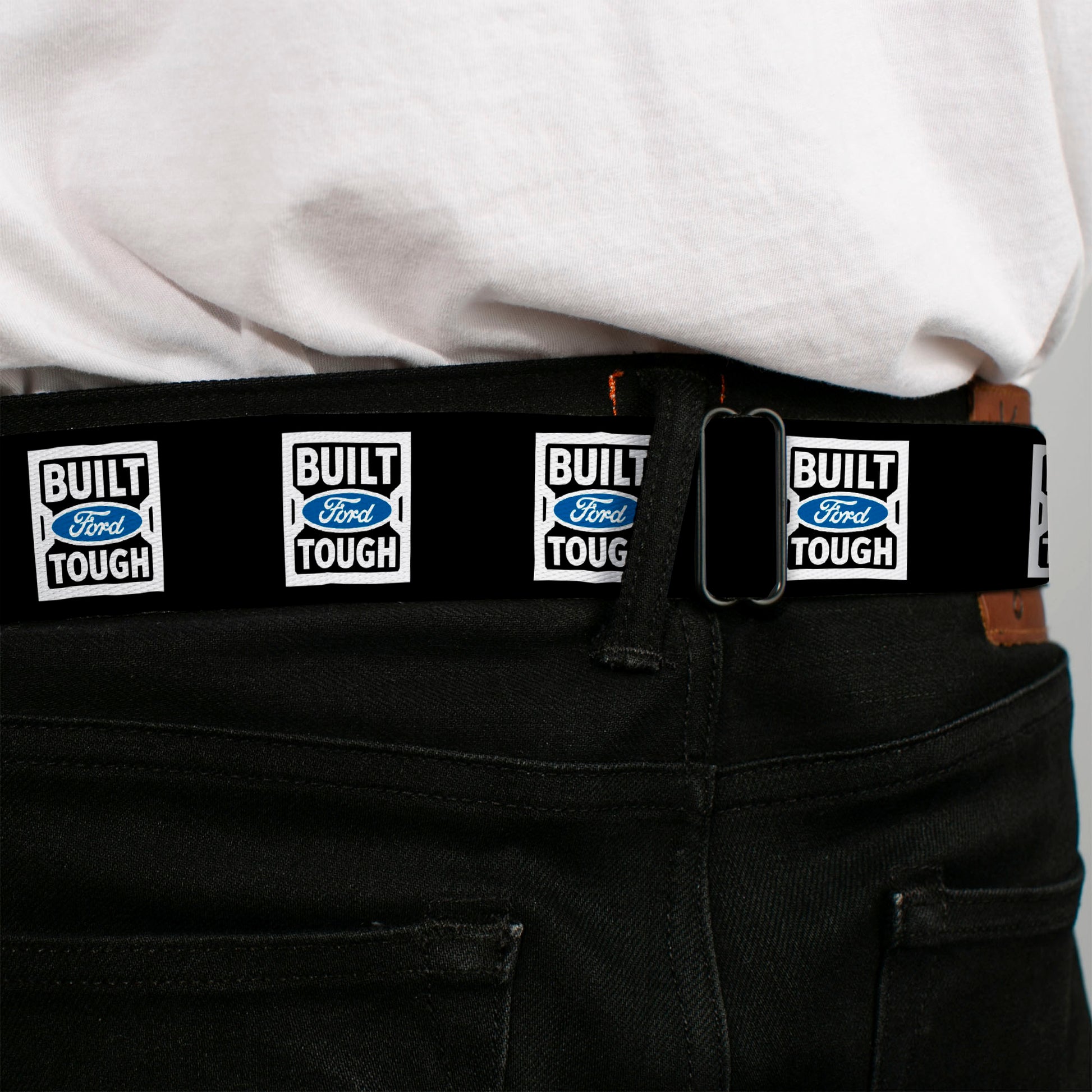 BUILT FORD TOUGH Logo2 Full Color Black White Blue Seatbelt Belt - BUILT FORD TOUGH Logo2 Black/White/Blue Webbing Seatbelt Belts Ford
