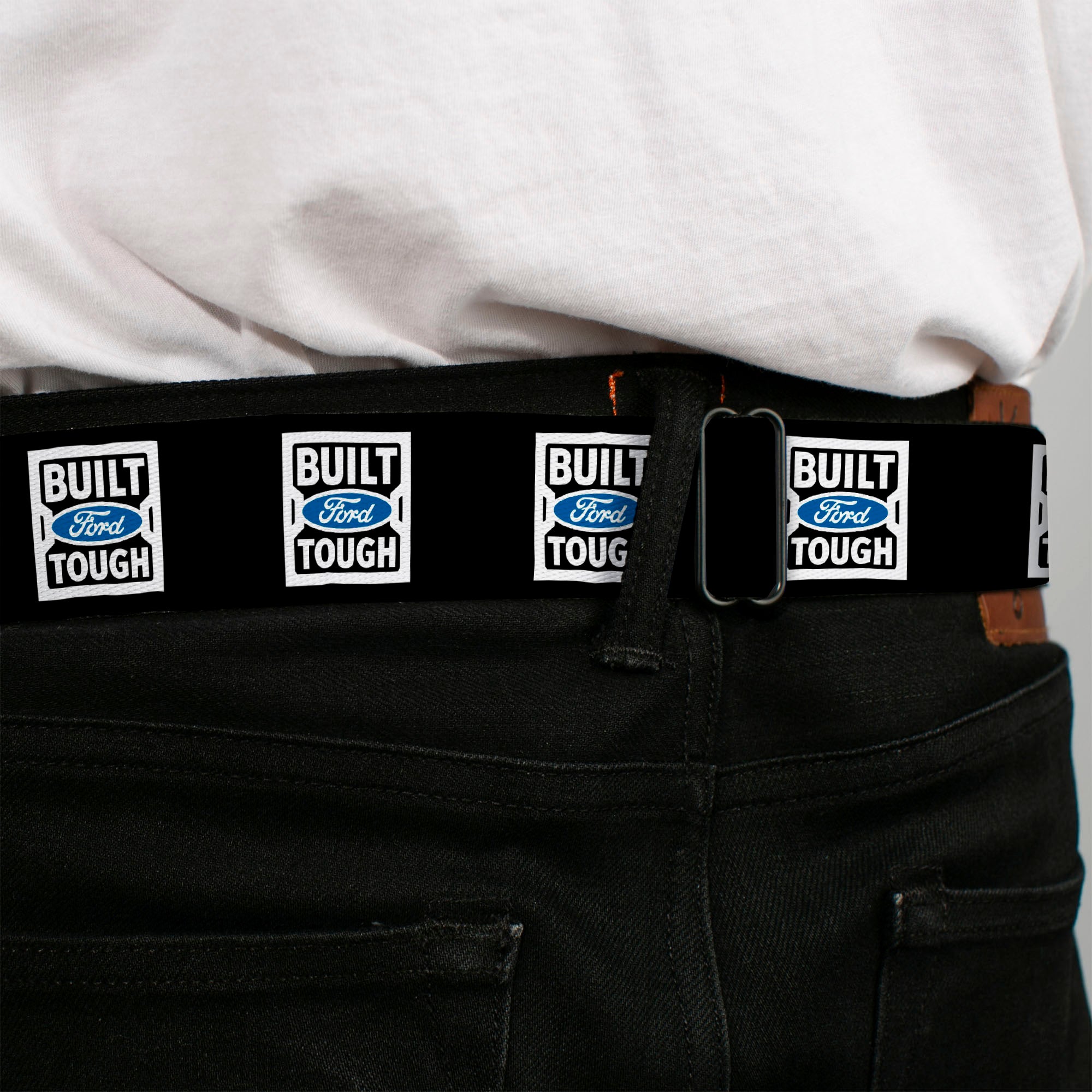BUILT FORD TOUGH Logo2 Full Color Black White Blue Seatbelt Belt - BUILT FORD TOUGH Logo2 Black/White/Blue Webbing Seatbelt Belts Ford