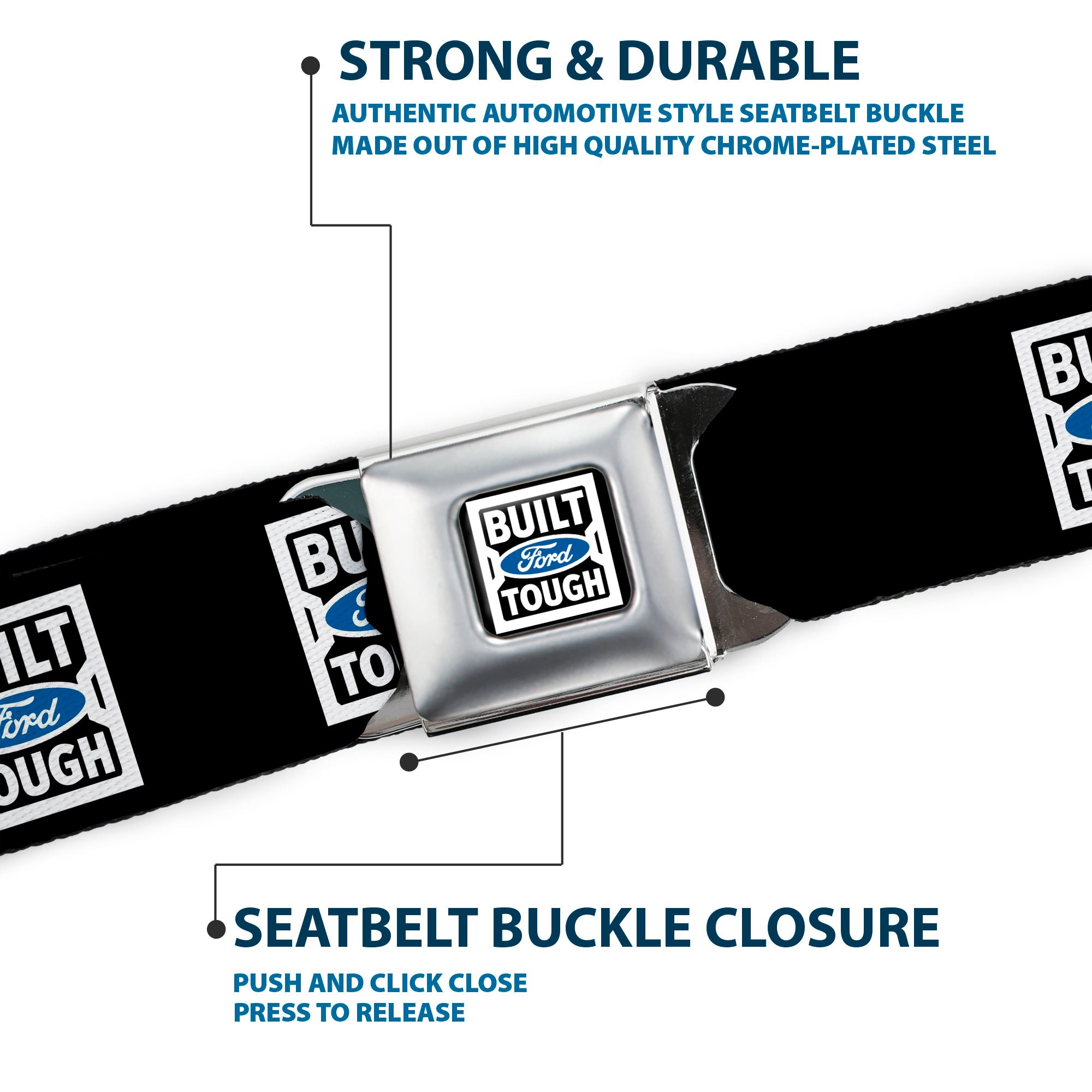 BUILT FORD TOUGH Logo2 Full Color Black White Blue Seatbelt Belt - BUILT FORD TOUGH Logo2 Black/White/Blue Webbing Seatbelt Belts Ford