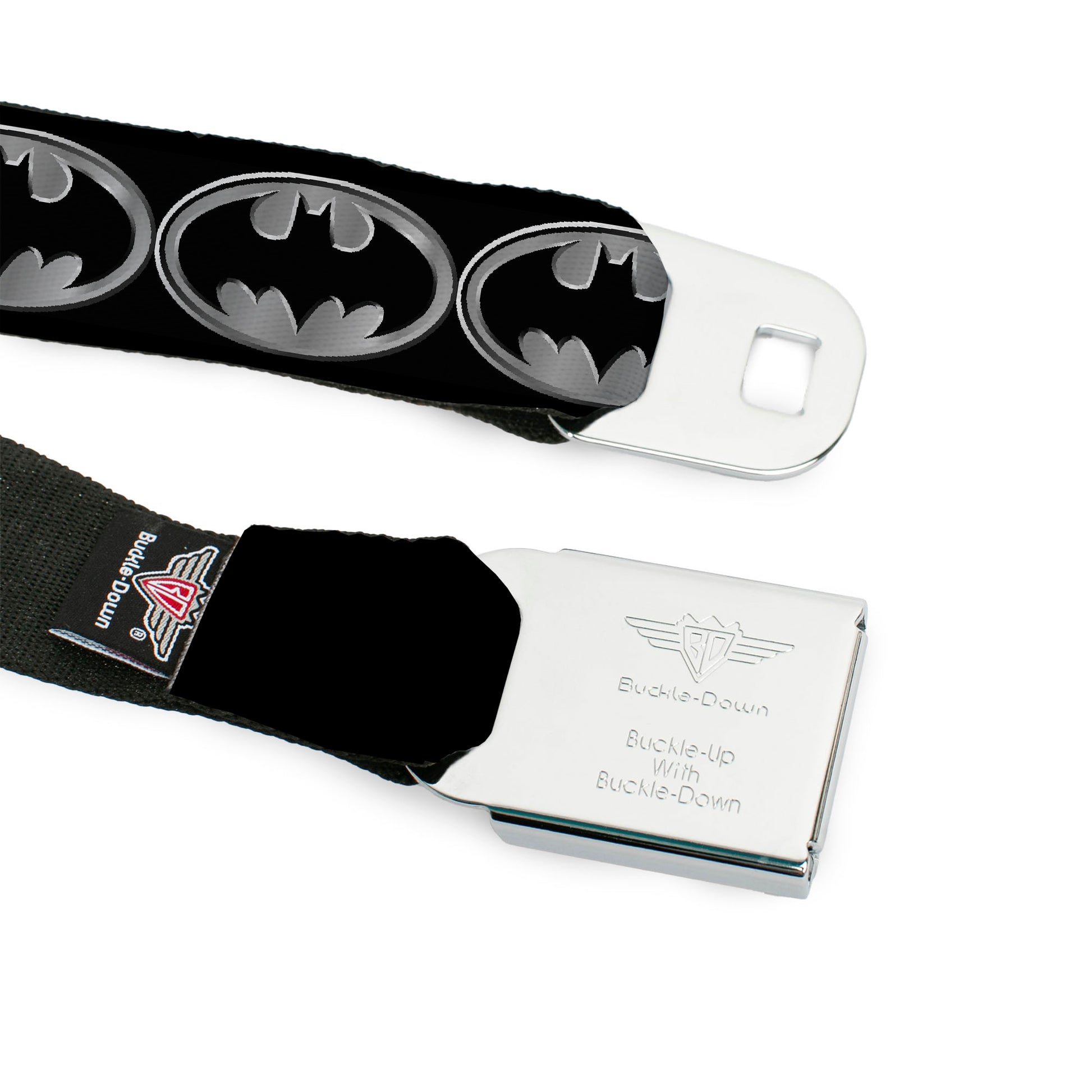 Batman Black Silver Seatbelt Belt - Batman Shield Black/Silver Webbing Seatbelt Belts DC Comics