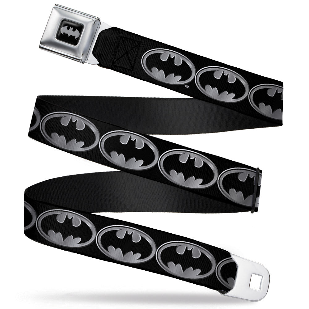 Batman Black Silver Seatbelt Belt - Batman Shield Black/Silver Webbing Seatbelt Belts DC Comics