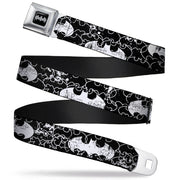 Batman Black Silver Seatbelt Belt - Batman Outlines Black/White Webbing Seatbelt Belts DC Comics