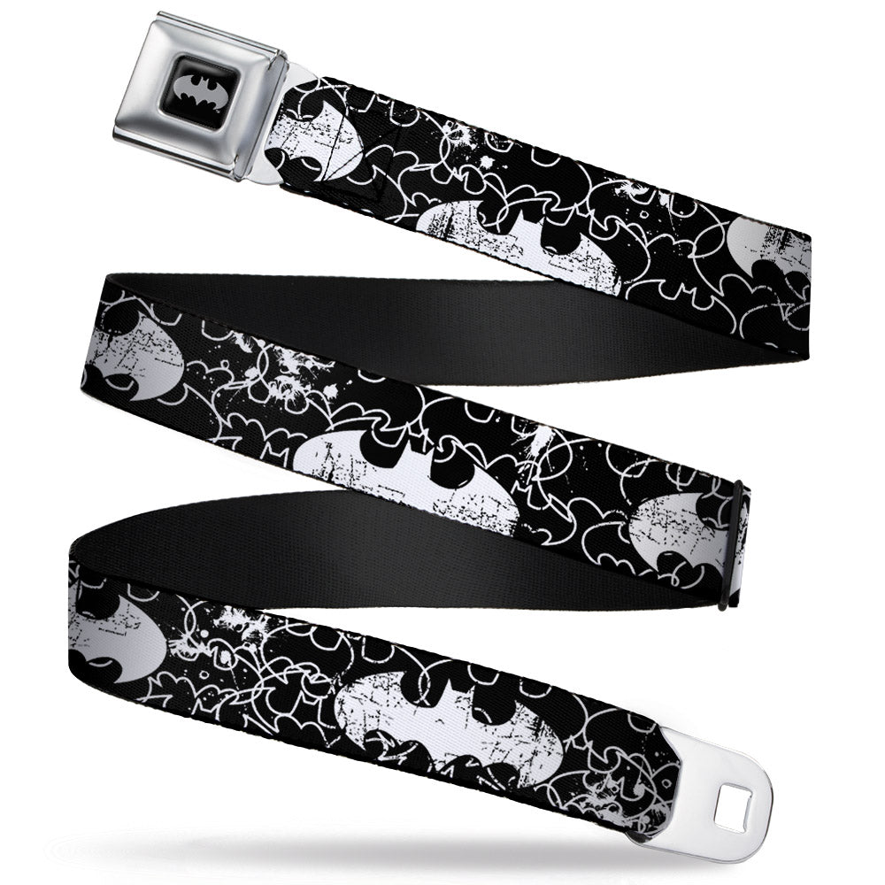 Batman Black Silver Seatbelt Belt - Batman Outlines Black/White Webbing Seatbelt Belts DC Comics