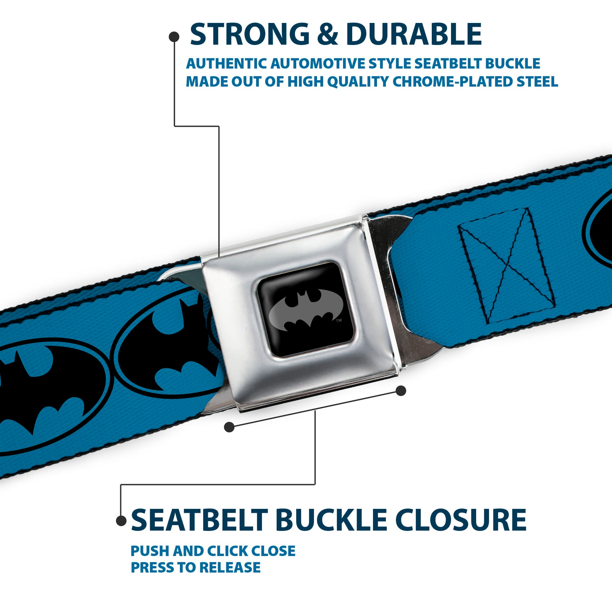 Batman Black Silver Seatbelt Belt - Bat Signal-3 Blue/Black/Blue Webbing Seatbelt Belts DC Comics