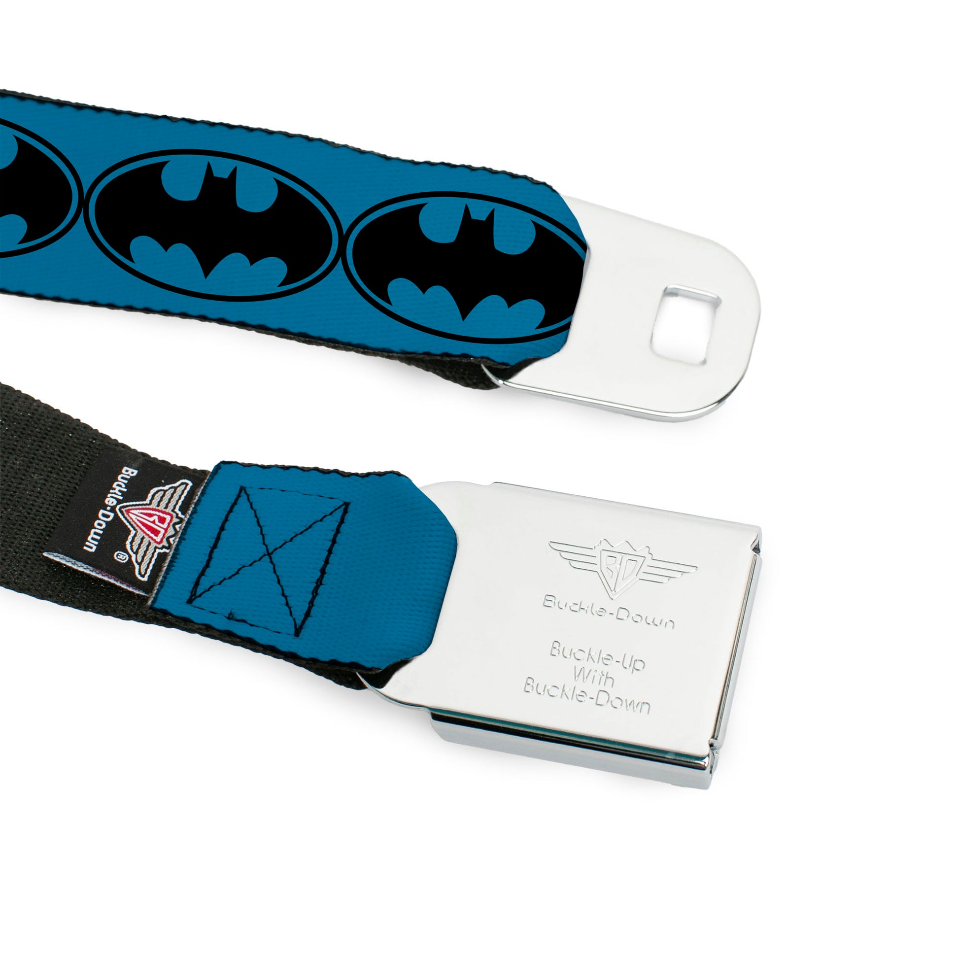 Batman Black Silver Seatbelt Belt - Bat Signal-3 Blue/Black/Blue Webbing Seatbelt Belts DC Comics
