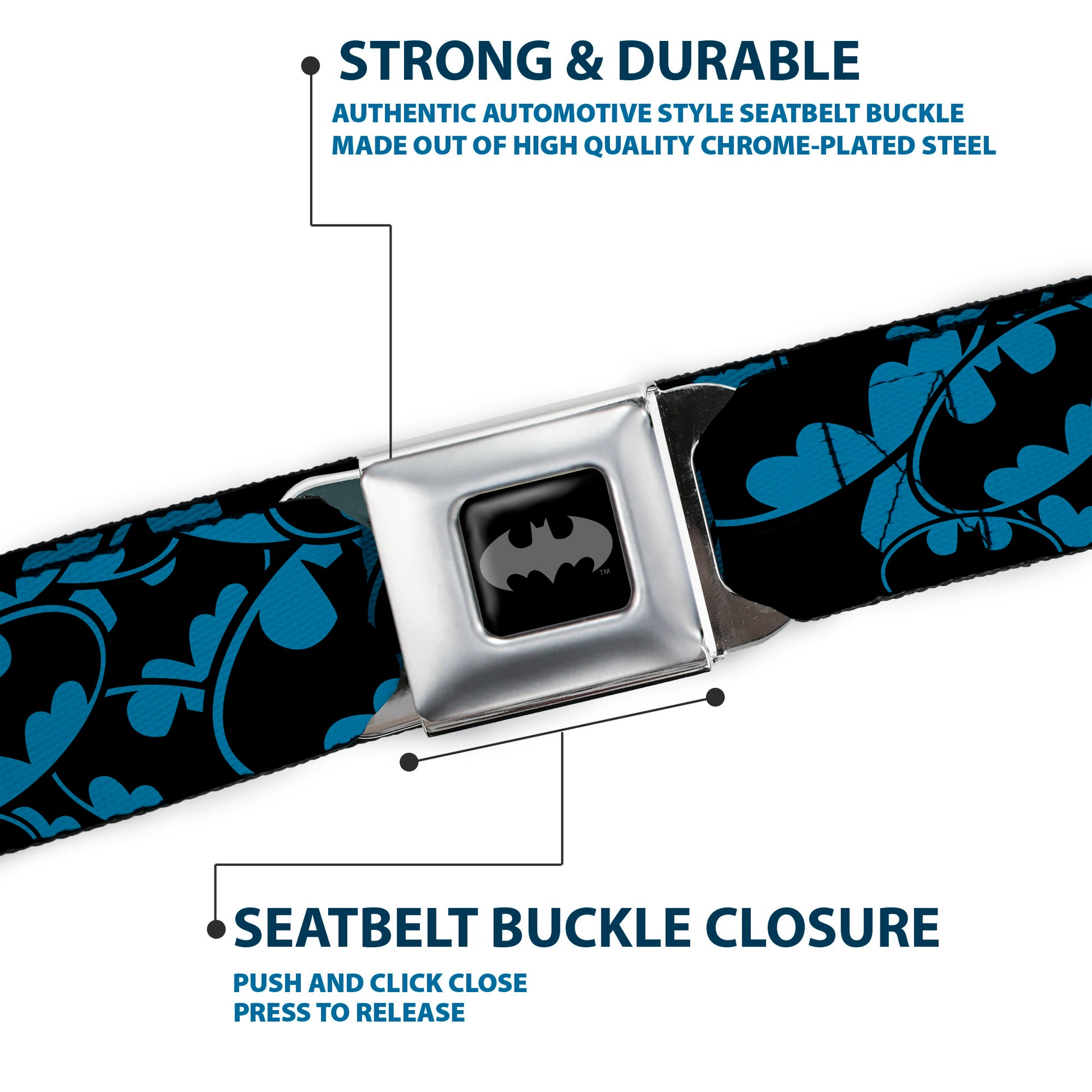 Batman Black Silver Seatbelt Belt - Bat Signals Stacked Blue/Black Webbing Seatbelt Belts DC Comics