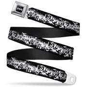 Batman Black Silver Seatbelt Belt - Batman Action Verbiage Black/White Webbing Seatbelt Belts DC Comics