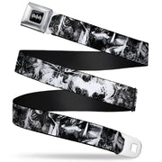 Batman Black Silver Seatbelt Belt - Batman Poses & Bat Shield Sketch White/Black Webbing Seatbelt Belts DC Comics