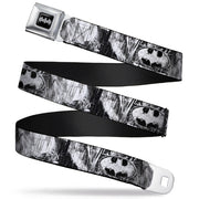 Batman Black Silver Seatbelt Belt - Batman Face/Bat Shield Sketch White/Black Webbing Seatbelt Belts DC Comics
