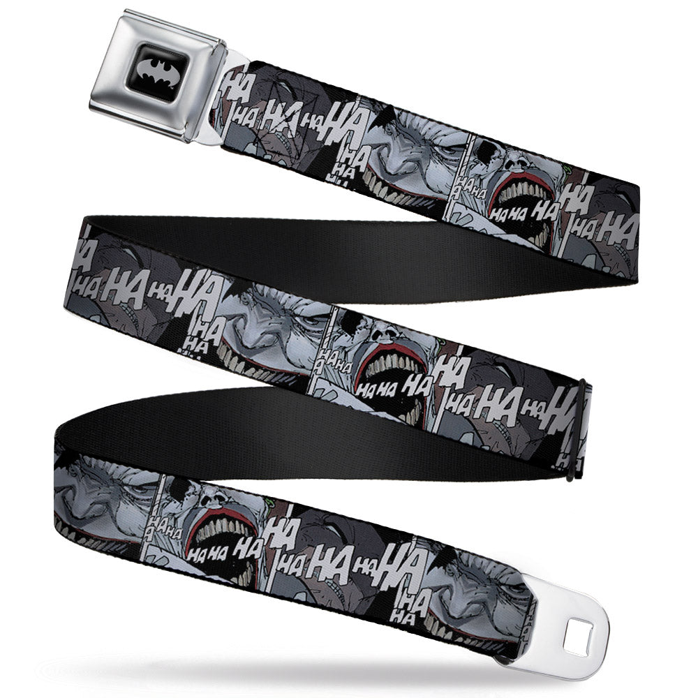 Batman Black Silver Seatbelt Belt - Joker Laughing CLOSE-UP Black/White Webbing Seatbelt Belts DC Comics