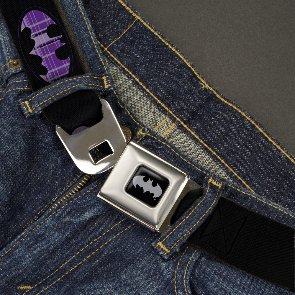 Batman Black Silver Seatbelt Belt - Batman Signal Black/Purple Plaid Webbing Seatbelt Belts DC Comics