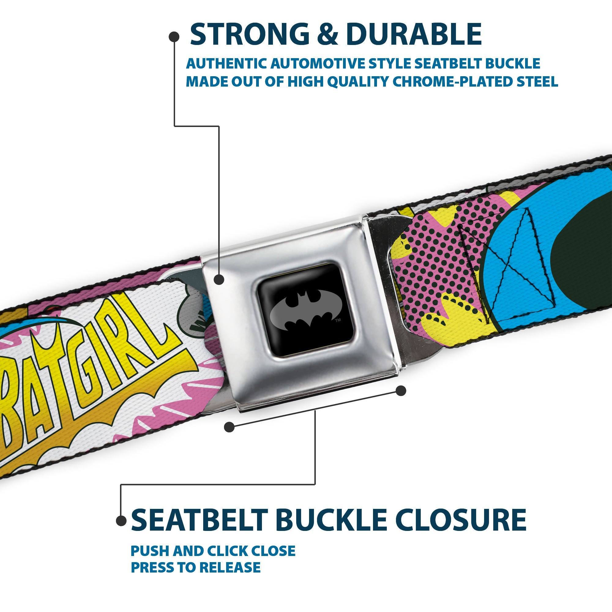 Batman Black/Silver Seatbelt Belt - BATGIRL-IS SHE HERO OR VILLAIN? w/Batgirl in Action Webbing Seatbelt Belts DC Comics