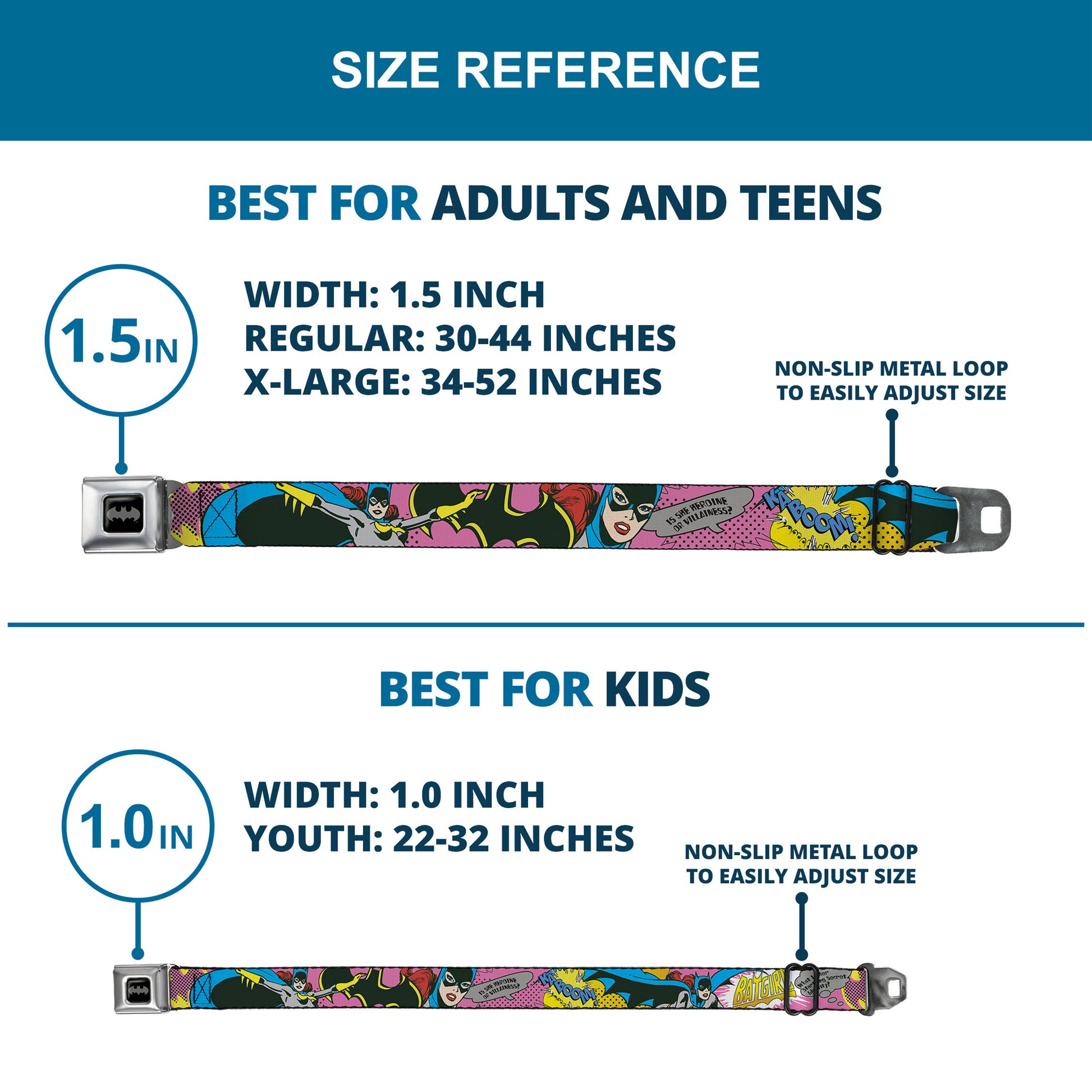 Batman Black/Silver Seatbelt Belt - BATGIRL-IS SHE HERO OR VILLAIN? w/Batgirl in Action Webbing Seatbelt Belts DC Comics