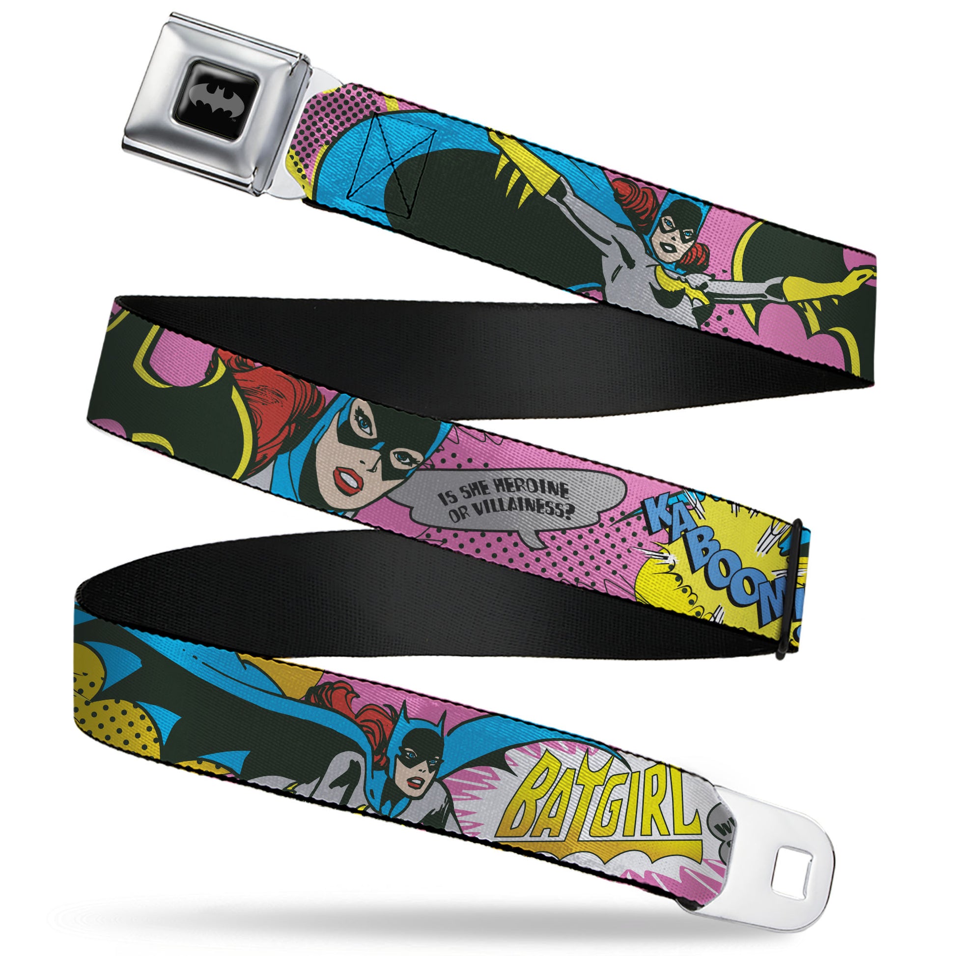 Batman Black/Silver Seatbelt Belt - BATGIRL-IS SHE HERO OR VILLAIN? w/Batgirl in Action Webbing Seatbelt Belts DC Comics