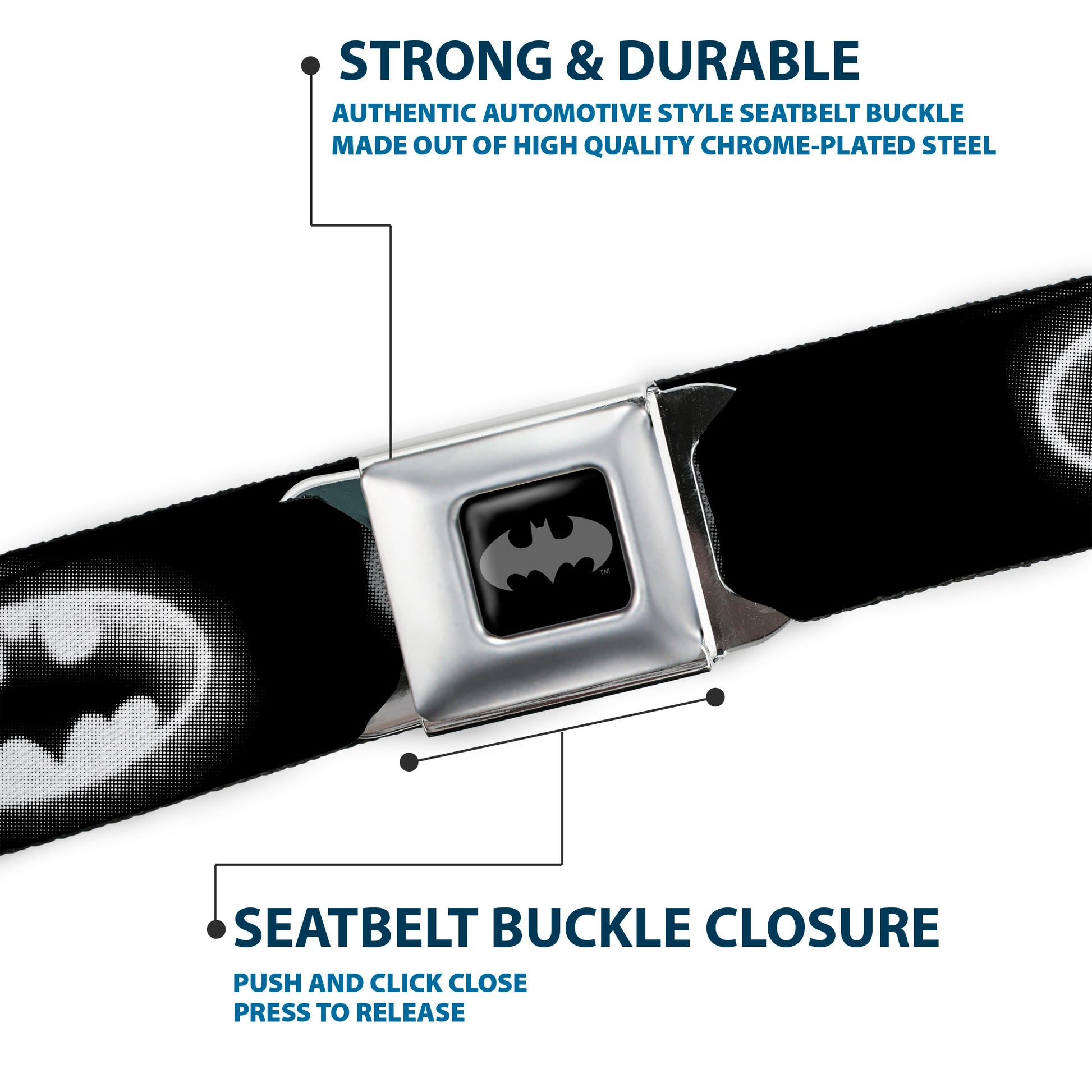 Batman Black Silver Seatbelt Belt - Cloudy Bat Signal Black/White Webbing Seatbelt Belts DC Comics