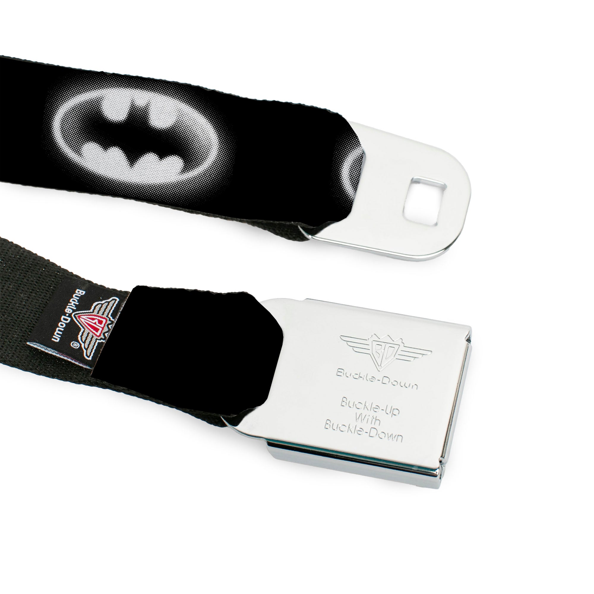 Batman Black Silver Seatbelt Belt - Cloudy Bat Signal Black/White Webbing Seatbelt Belts DC Comics