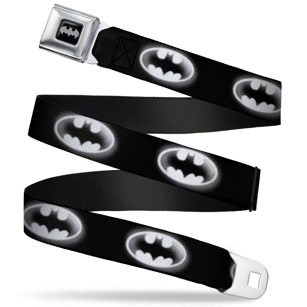 Batman Black Silver Seatbelt Belt - Cloudy Bat Signal Black/White Webbing Seatbelt Belts DC Comics