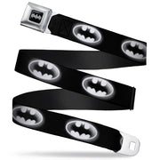 Batman Black Silver Seatbelt Belt - Cloudy Bat Signal Black/White Webbing Seatbelt Belts DC Comics
