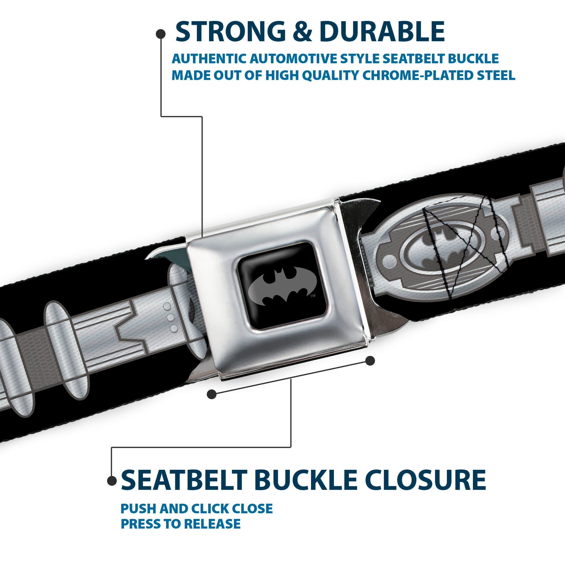 Batman Black Silver Seatbelt Belt - Batman Utility Belt Black/Gray Webbing Seatbelt Belts DC Comics